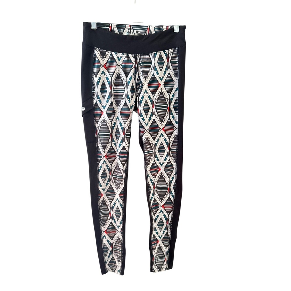 Soybu Womens Geometric Diamond Print Active Leggings Black Teal Size M Pocket
